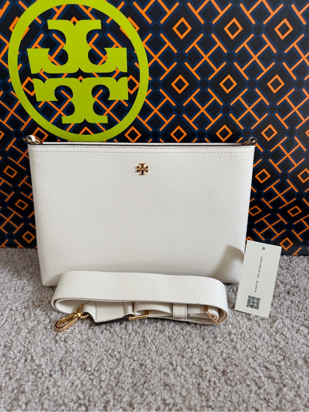 Tory Burch Blake Swingpack Crossbody Bag New Ivory White Gold - Picture 1 of 9